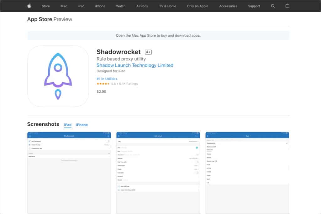 Shadowrocket App Store 界面